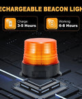 Amber rechargeable beacon light with magnetic base, automotive emergency warning lamp (front view)
