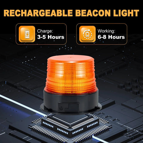 Amber rechargeable beacon light with magnetic base, automotive emergency warning lamp (front view)