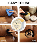 Top Shelf Leather Repair Salve And Residue Free Conditioner Slick Polish For Cars Sofas Shoes And Wood Furniture Fast Absorb Nourishing Balm That Seriously Revives Your Gear Daily being applied to a leather sofa.