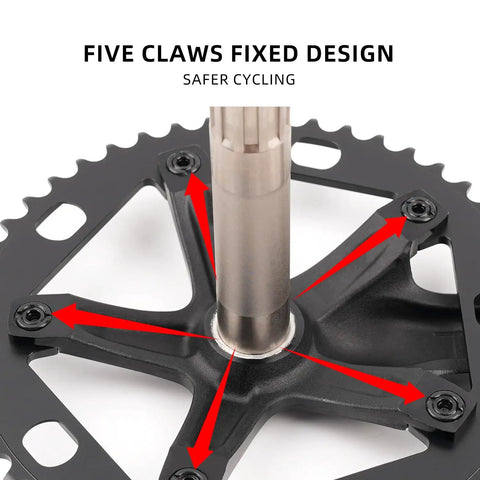 Close-up of Fixed Gear Hollow Crankset 48T 165mm 144 BCD Single Speed Chainring five-claw design for track cycling