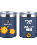 Custom Printed Stainless Steel Tumbler 12 Oz Travel Coffee Cup Double Wall Insulated Mug With Lid And Straw Bulk Fresh Custom Look For On The Go Hydration Squad Made In Usa in navy blue with sunny designs.