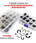 External Circlip Retaining Ring Kit Set M1.2 To M15 For Shafts E Type Circlips Stainless Steel SS304 1000 Pcs Heavy Duty Built To Last Shaft Bearing Retention Solution, organized box set