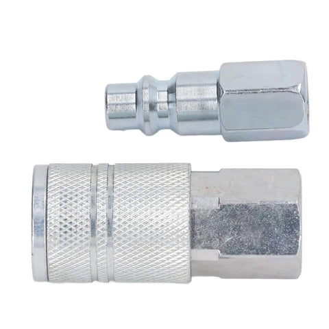 Bad Boy Heavy Duty Air Hose Fittings Rock Solid Three Eighths Inch Npt Air Coupler Plug Kit with two chrome fittings.