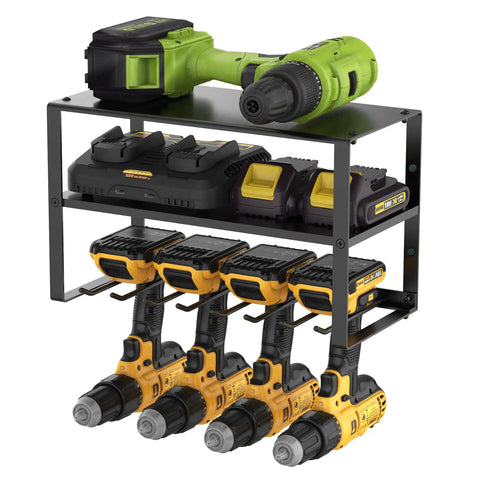 Built Tough 3 Tier Garage Tool Organizer Rack For Drills And Hand Tools Carbon Steel Wall Mount Shelf Space Saving Power Tool Storage System USA Designed Garage Storage Solution holding drills and batteries