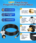 12 Ft Two Stage Propane Regulator Hose With Three Eighths Inch Female Port Freeze Resistant For RV Grill Gas Stove And Generator