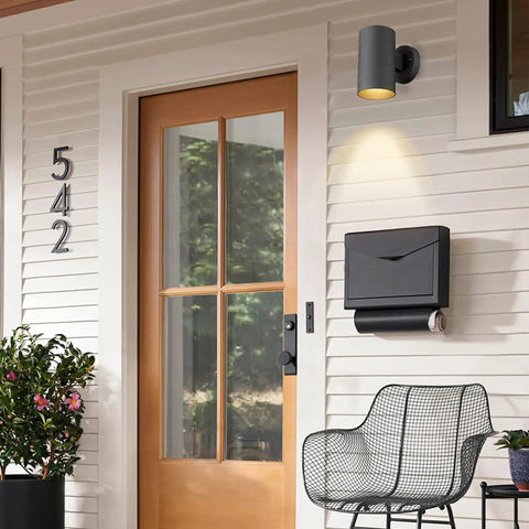 Outdoor Wall Sconce Light Set Weatherproof Cylinder Exterior Lighting For Porch Garage Patio Entryway IP65 Die Casting Aluminum Two Pack Rugged Built To Last Durable Rust Resistant Modern Exterior Lighting For House Front Door installed by oak door.
