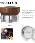 58.5mm Coffee Distributor With Walnut Wood Handle, shown with dimensions, designed for Breville and Gaggia portafilters.