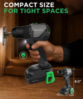 20V Brushless Cordless Drill Driver With 2.0Ah Battery featuring compact size for tight spaces, ideal for detailed tasks.