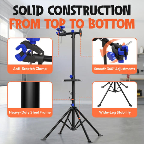 Solid construction of Bike Repair Stand With Workstand Mat And Detachable Wall Mount Clamp Ebike Floor Holder for mountain bikes