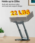 Telescopic Laptop Stand For Desk With 360 Degree Swivel Base Sit To Stand Height Adjustable Portable Riser holding stack of laptops
