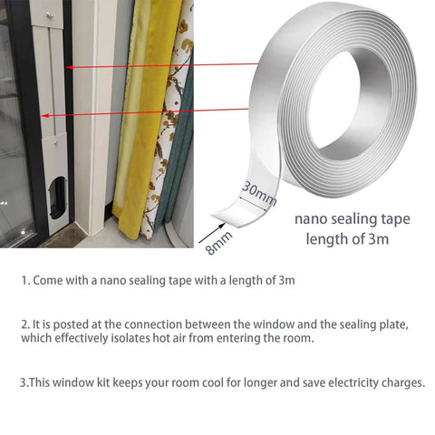 Portable Window Kit For Air Conditioners With 5.9 Inch Exhaust Hose Adjustable Universal Window Seal Reusable PVC Sealing Strips