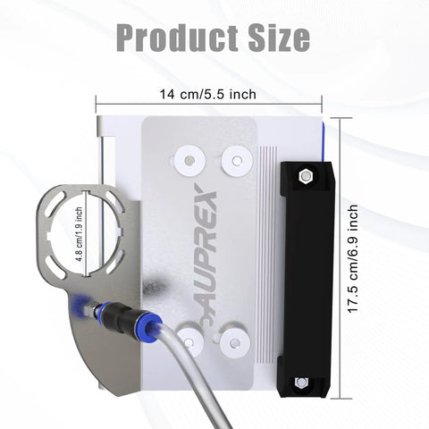 Versatile 45 Degree Tile Chamfering Tool Stand For Angle Grinders with cooling tube connector, shown with dimensions