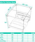 Adjustable Stainless Steel Canopy Bed Frame Fits Twin Full Queen King Sizes dimensions illustration with size options.