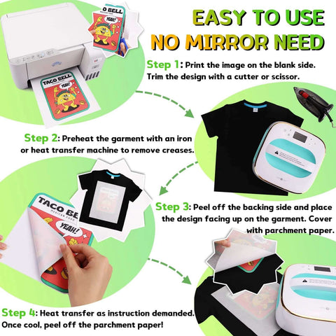 HTVRONT heat transfer paper for dark T-shirts, 25 sheets, 8.5x11 in, inkjet/laser printers