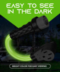 Heavy Duty 50 Amp RV Shore Power Adapter Cord glowing in dark, showcasing 4 Prong Twist Lock NEMA SS2 50P To 14 50R connection with RV background.