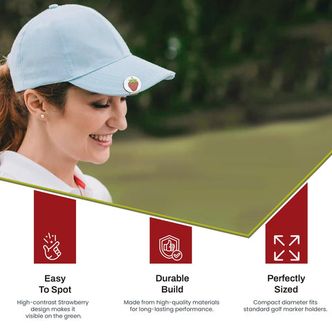 Berry Inspired Golf Ball Marker With Alignment Marker For Putting Green on cap highlighting visibility and build