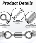 100 Pcs Micro Swivels for Fly Fishing Stainless Steel Small Rolling Barrel Swivels High Strength Hook Line Connector Tackle Gear with Black Coating Pro Grade Fishing Accessories, polished micro swivel close-up