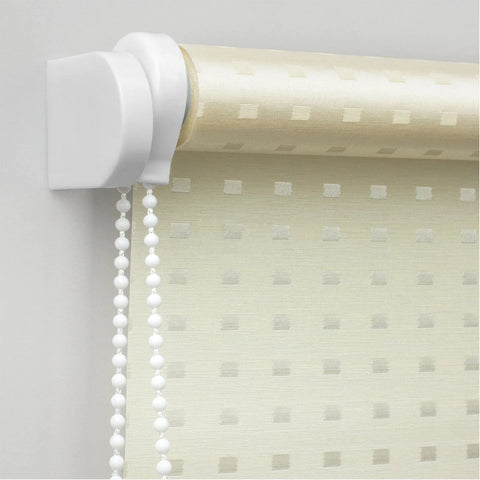 Close-up of 10 Meter Bead Chain Cord for Roller Blinds with 4.5mm Bead Diameter attached to a beige roller blind.