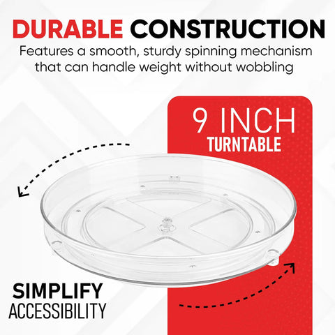 Clear 9 Inch Lazy Susan Turntable For Cabinet, Space Saving Kitchen Organizer, acrylic, smooth spin