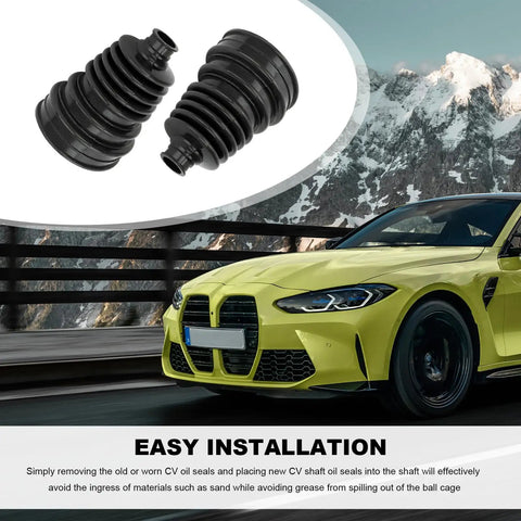 Two Pack CV Joint Boot Kit All In One With Front Axle Boots beside yellow car on mountain road