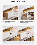 Usage steps for Clear Cabinet Door Edge Protectors 17.5 Inch PVC Furniture Guards 4 Pack installation process.