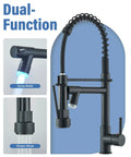 LED Kitchen Faucet With Pull Down Sprayer In Matte Black Stainless Steel, Single Handle, showing spray and stream modes