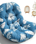Waterproof Outdoor Egg Chair Cushion Replacement With Ties For Hanging Egg Couch 47 By 35 By 7 Inches Thick Plush Comfy Cushion Blue Leaf Color Fits Most Egg Chairs.