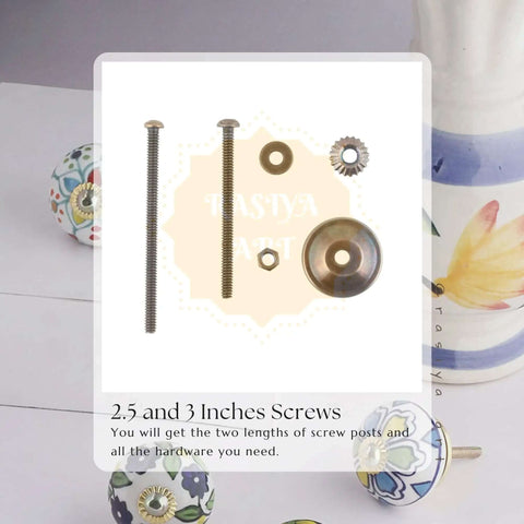 Dope Boho Ceramic Cabinet Knobs Set Of 30 Colorful Mandala Knobs With Gold Hardware and screws shown