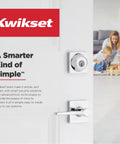 Kwikset smart lock on white door with interior lever handle for home security and family use