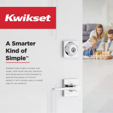 Kwikset smart lock on white door with interior lever handle for home security and family use