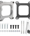 Open Center Three Quarter Inch Carburetor Gasket Adapter Kit 4Bbl To 4Bbl Aluminum Direct Bolt On Replacement For Most 4Bbl Carbs Improves Air Fuel Distribution Excludes Holley 4500 Silver with bolts and brushes