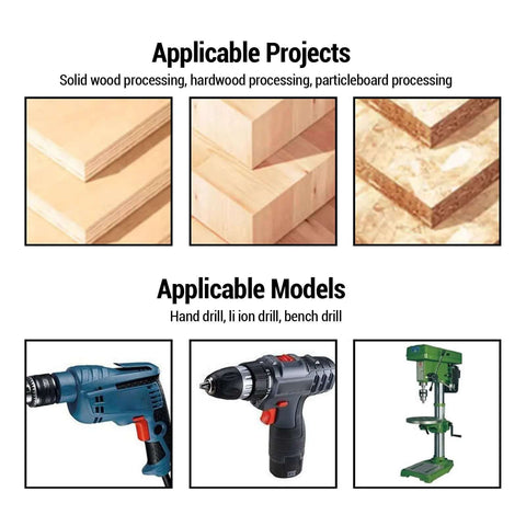 Concealed hinge jig drill guide set, SENECESLI 35mm; woodworking tools collage with wood blocks and drills.