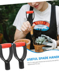 Gardener using Two Pack D Shaped Shovel Handles Replacement For Snow Shovels And Scoop Shovels in a potting setup.