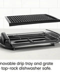 Smokeless Indoor Grill With Nonstick Cooking Surface And Adjustable Temperature From Warm To Sear For Realistic At Home BBQ Flavor Easy Cleanup With Dishwasher Safe Water Tray Black with removable parts