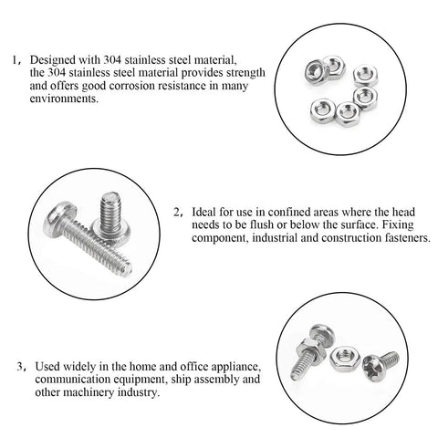 310 Piece Stainless Steel 304 Phillips Pan Head Bolts Screws Nuts Kit With M2x4mm M2x6mm M2x8mm for industrial use displayed in sets