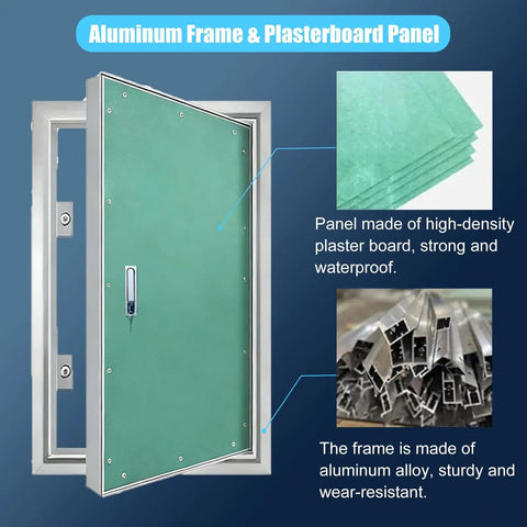 Custom Fit Lockable Wall Access Panel Hidden Inspection Hatch With Heavy Duty Aluminum Frame showing plasterboard and aluminum details.