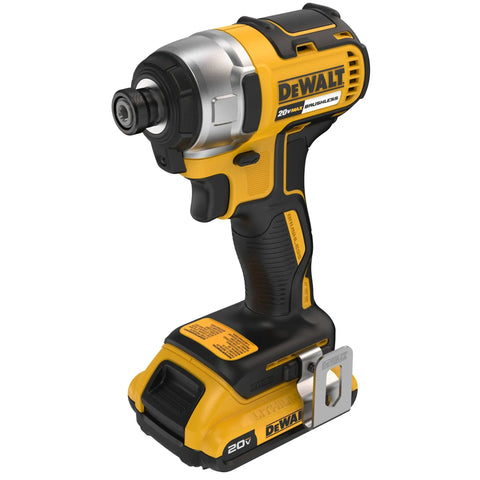 20V Max Brushless Impact Driver With One Quarter Inch Hex, Compact Lightweight Design, includes LED light and battery