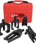 5 Piece Pitman Arm Puller Ball Joint Separator And Tie Rod End Tool Front End Service Kit Splitter Removal Kit For Cars And Light Trucks Includes Pitman Arm Puller Ball Joint Separator And Tie Rod End Tools For Easy Suspension Maintenance, red case