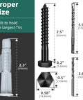 Dimensions of components from TV Wall Mount Screws Kit 23-Pack Heavy Duty M8x65mm Lag Bolts With Washers, Drywall Anchors, Drill Bits.