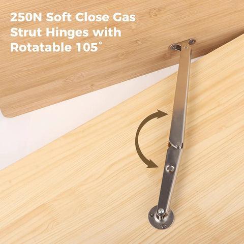 250N Heavy Duty Soft Close Lid Supports Hinge for Wooden Boxes and Chests installed on lid, silver finish