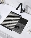 Built To Last 16 Gauge Black Stainless Steel Undermount Kitchen Bar Sink 20 By 17 By 9 Inches with rack and faucet