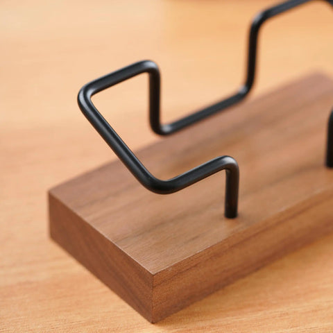 Desk Ready Pro Grade Card Holder For Desk Organization, Modern Card Organizer, Walnut Black Finish with metal stand on wood base