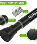 Adjustable Tension Curtain Rods 28 To 48 Inches No Drill Install Black Expandable Spring Rod showcasing features like strong spring.