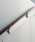 6 Pack 3 Inch Matte Black Hand Rail Brackets Rock Solid Heavy Duty Zinc Alloy Wall Mount Stair Support Hardware Effortless Home And Office Railing Installation System on wooden staircase.