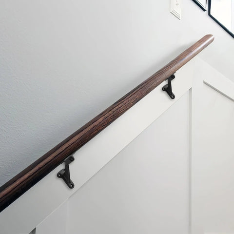 6 Pack 3 Inch Matte Black Hand Rail Brackets Rock Solid Heavy Duty Zinc Alloy Wall Mount Stair Support Hardware Effortless Home And Office Railing Installation System on wooden staircase.