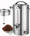 120 Cup Commercial Coffee Urn For Catering And Events, 20L Stainless Steel Percolator With 1300W Quick Brew, One Touch Brewing, with coffee grounds and interior parts