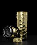 Vibes On Point 25 Oz Gold Vacuum Insulated Cocktail Shaker With Jigger And Strainer Featuring Dr Dre Snoop Dogg Collab double wall stainless steel with black base.