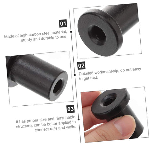 Detailed close-up of Five Piece Barn Door Track Spacers Black Replacement Hardware For Sliding Doors In Garage And Basement No Fuss Easy Installation Strong Durable Wall To Track Spacing That Keeps Doors Aligned And Runs Smoothly.