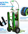 Heavy Duty Electric Stair Climbing Hand Truck With Upgraded Tracks And Height Adjustable Tray For Efficient One Person Lifting, 900lbs Capacity Lithium Battery Trolley Includes Safety Rope For Warehouse Moves with anti-slip rubber track and climbing handle.
