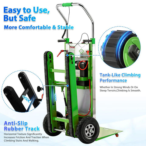 Heavy Duty Electric Stair Climbing Hand Truck With Upgraded Tracks And Height Adjustable Tray For Efficient One Person Lifting, 900lbs Capacity Lithium Battery Trolley Includes Safety Rope For Warehouse Moves with anti-slip rubber track and climbing handle.